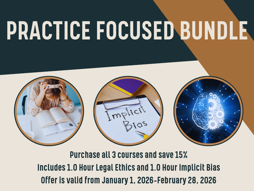 Purchase all 3 courses and save 15%
Includes 1.0 Hour Legal Ethics and 1.0 Hour Implicit Bias. 
Office is valid from January 1, 2026-February 28, 2026