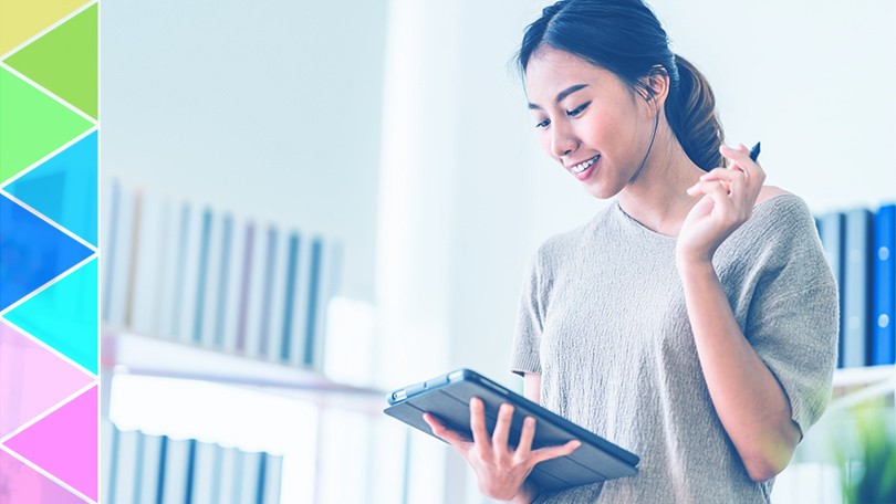 Woman working on iPad