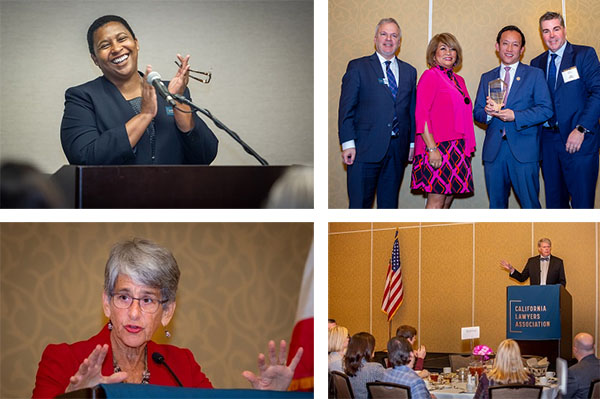 CLA C.E.O. Ona Alston Dosunmu; CLA President Emilio Varanini, Excellence in Civics Engagement Award Winner Ruthe Catolico Ashley, Esq., Legislator of the Year Award Winner Assemblymember David Chiu, and CLA Board of Representatives Chair Chip Wilkins ; State Senator Hannah-Beth Jackson; and State Assemblymember Mark Stone