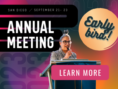 Image reads: San Diego / September 21-23. Annual Meeting. Early bird! Learn more