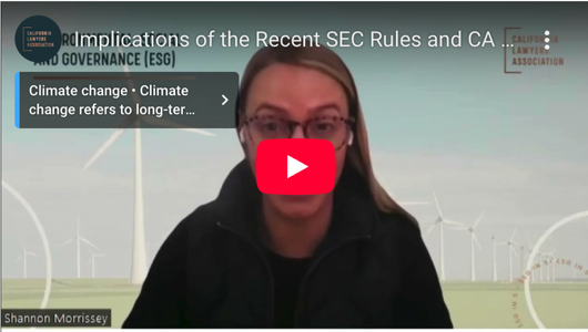 Youtube thumbnail for Implications of the recent SEC Rules and CA Laws on Climate Disclosure with Shannon Morrissey
