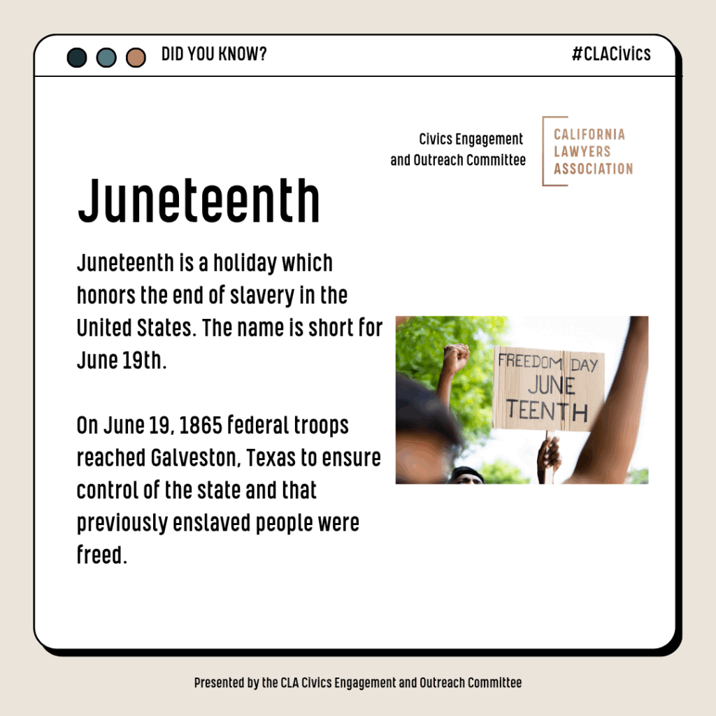 Juneteenth is a holiday which honors the end of slavery in the United States. The name is short for June 19th.
On June 19, 1865 federal troops reached Galveston, Texas to ensure control of the state and that previously enslaved people were freed.