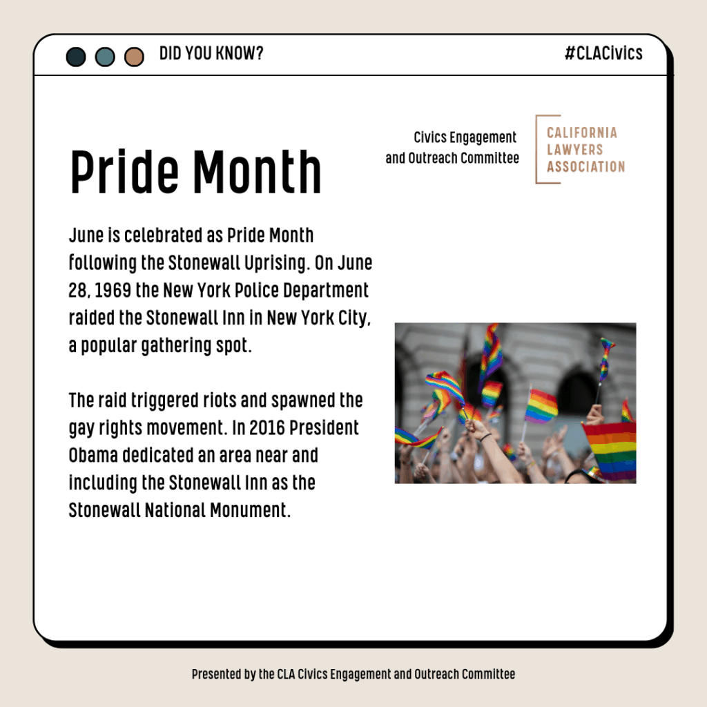 June is celebrated as Pride Month following the Stonewall Uprising. On June 28, 1969 the New York Police Department raided the Stonewall Inn in New York City, a popular gathering spot.
The raid triggered riots and spawned the gay rights movement. In 2016 President Obama dedicated an area near and including the Stonewall Inn as the Stonewall National Monument.