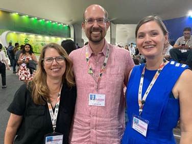 Cara Horowitz (left) with UCLA’s Jason Gray and Virginia Zaunbrecher